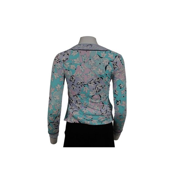 Emilio Pucci Floral V Neck Top US 8 IT 38 Blue Purple Pink Viscose Long Sleeve - Picture 2 of 9